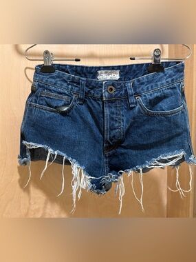 Free People Dark Blue Distressed Denim Cutoff Shorts
